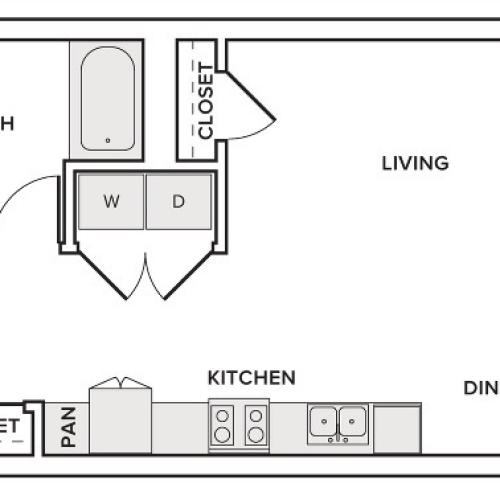561 square foot studio one bath with full size washer/dryer floor plan image