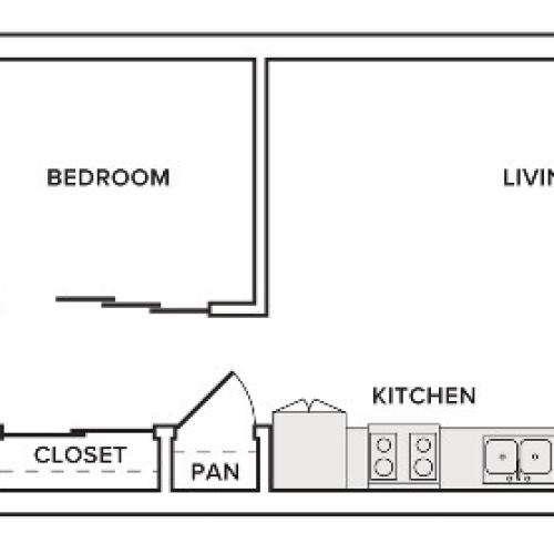 700 square foot one bedroom one bath apartment floorplan image
