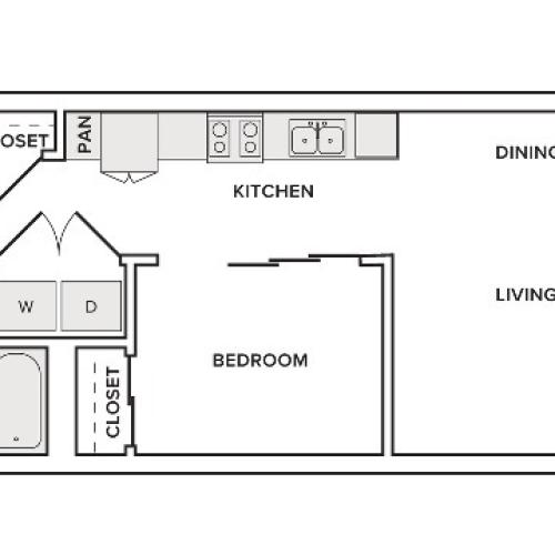 700 square foot one bedroom one bath apartment floorplan image