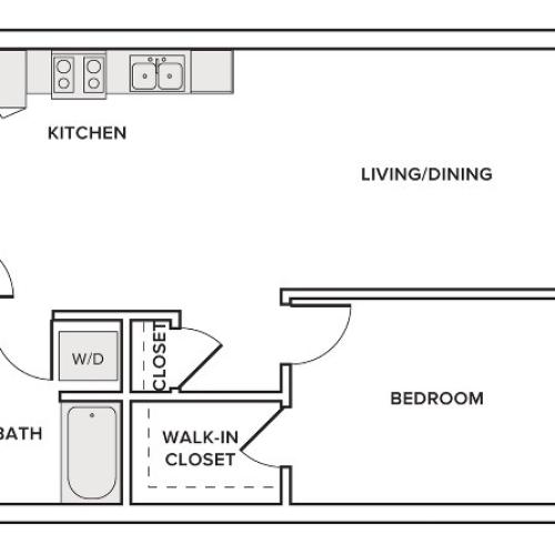 660 square foot one bedroom one bath apartment floorplan image