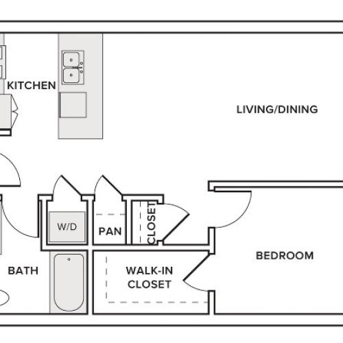 705 square foot one bedroom one bath apartment floorplan image