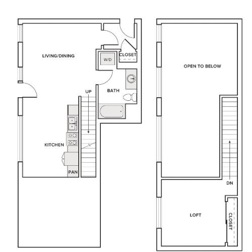 893 square foot one bedroom one bath townhome floorplan image