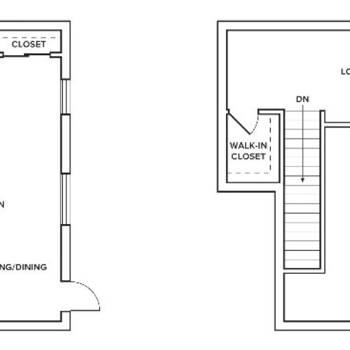 776-777 square foot one bedroom one bath townhome floorplan image