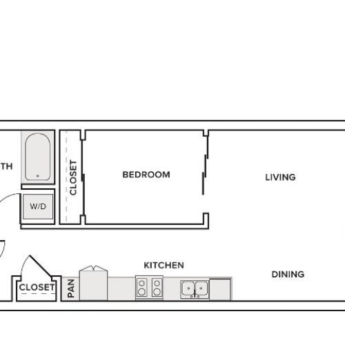 630 square foot one bedroom one bath apartment floorplan image