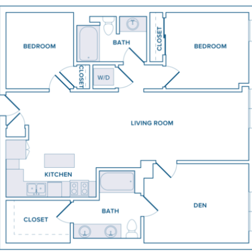 B05D 1262 sf two bedroom with den and without doors on the right side