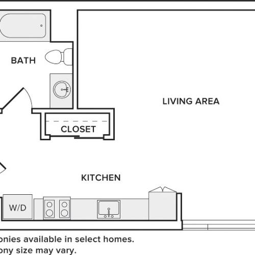 422-442 square foot studio one bath floor plan image