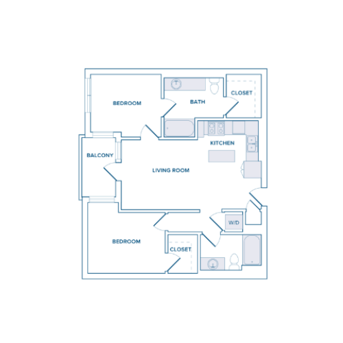 962-976 square foot two bedroom two bath apartment floorplan image
