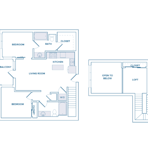 1174 to 1192 square foot two bedroom loft two bath apartment floorplan image