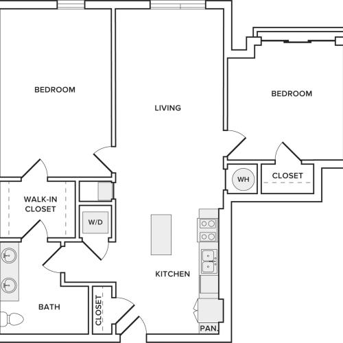 1091 square foot two bedroom one bathroom floor plan image