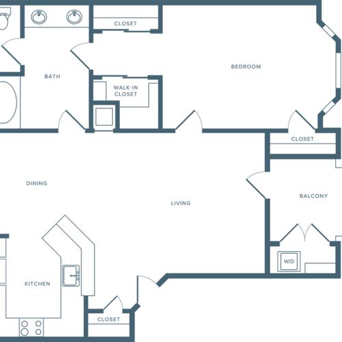 784 square foot one bedroom one bath apartment floorplan image