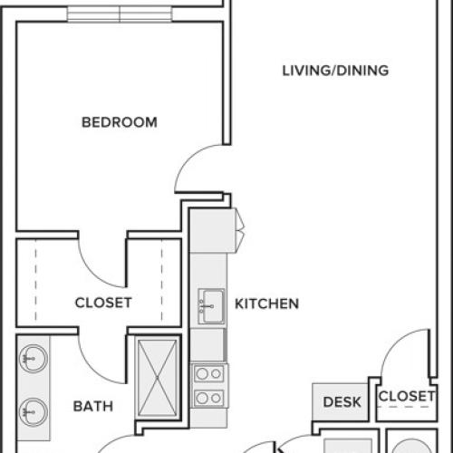 723 square foot one bedroom one bathroom apartment floorplan image