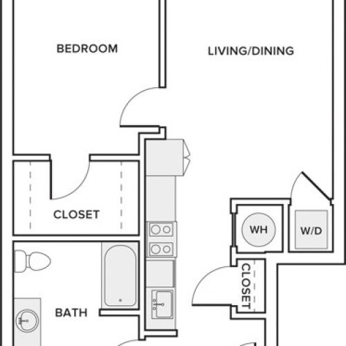 681 square foot one bedroom one bathroom apartment floorplan image