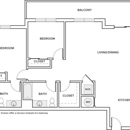 1219 sqft two bedroom two bathroom floorplan apartment