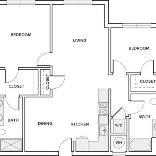1187 square foot two bedroom two bathroom apartment floorplan image