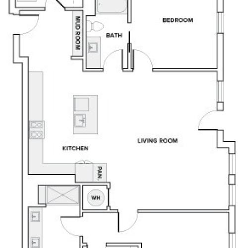 1440 square foot two bedroom two bath apartment floorplan image