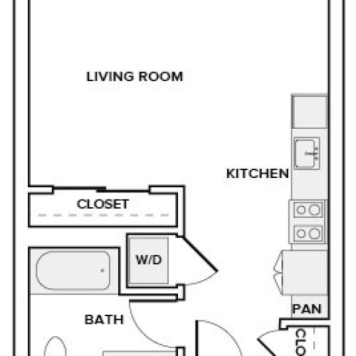 487 to 490 square foot studio one bath apartment floor plan image in Redmond, WA