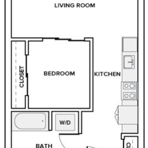 545 to 553 square foot one bedroom one bath apartment floor plan image in Redmond, WA