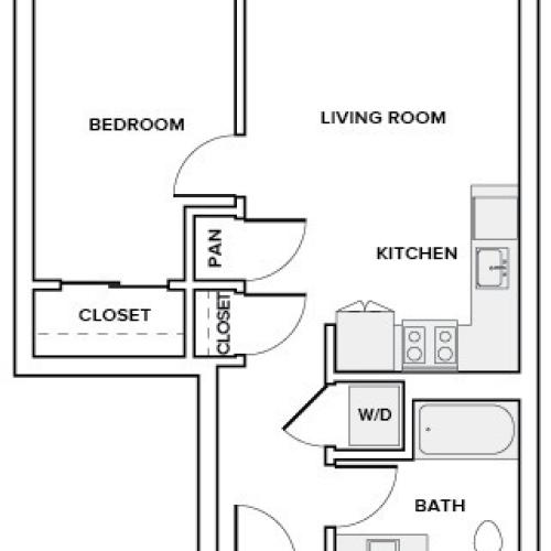592 square foot one bedroom one bath apartment floor plan image in Redmond, WA