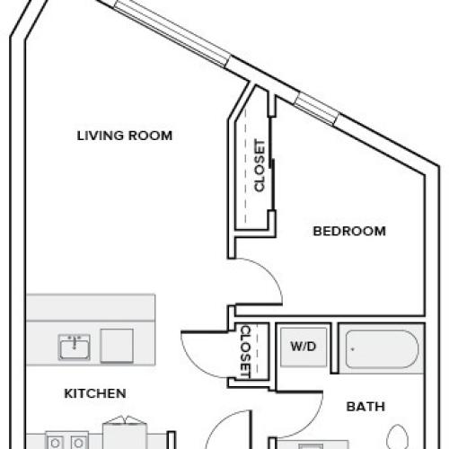 637 to 654 square foot one bedroom one bath apartment floor plan image in Redmond, WA