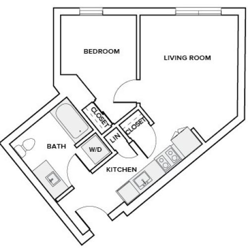 526 to 531 square foot one bedroom one bath apartment floor plan image in Redmond, WA