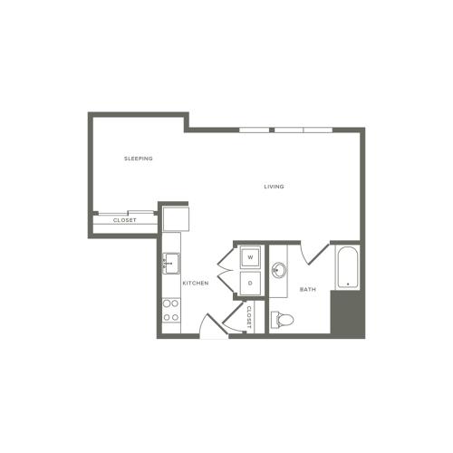 599 square foot studio one bath floor plan image