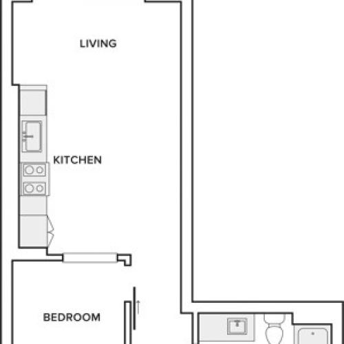 594 square foot one bedroom one bath apartment floorplan image