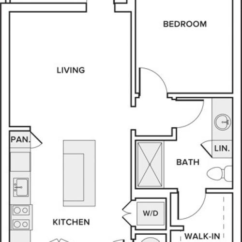 721 square foot one bedroom one bath floor plan in Frisco, TX