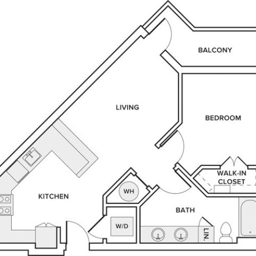 688 square foot one bed one bath apartment floor plan in Frisco, TX