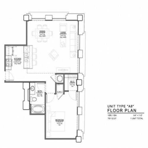 1 Bedroom Floor Plan | Luxury Apartments In Kansas City Missouri | The Power  Light Building