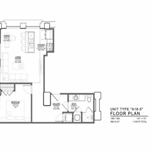1 Bedroom Floor Plan | Luxury Apartments In Kansas City Missouri | The Power  Light Building