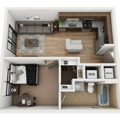 A1-A | 1 bed 1 bath | from 530 square feet