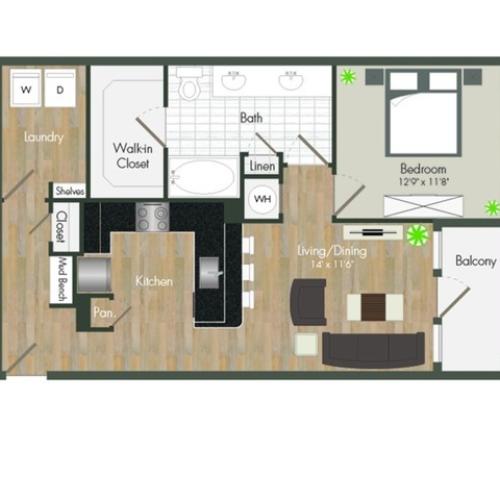 A2 |1 bed 1 bath | 797 sq ft