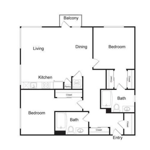 B3A | 2 bed 2 bath | 1,084 sq. ft.