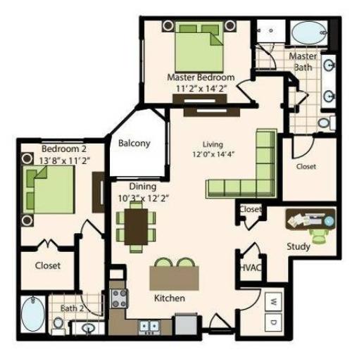 B3.2 | 2x2 | 1377 sq ft