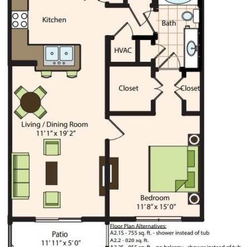 A2.4 | 1x1 | 765 sq ft