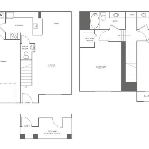 Two Bedroom Two and a Half Bath (1328 SF)