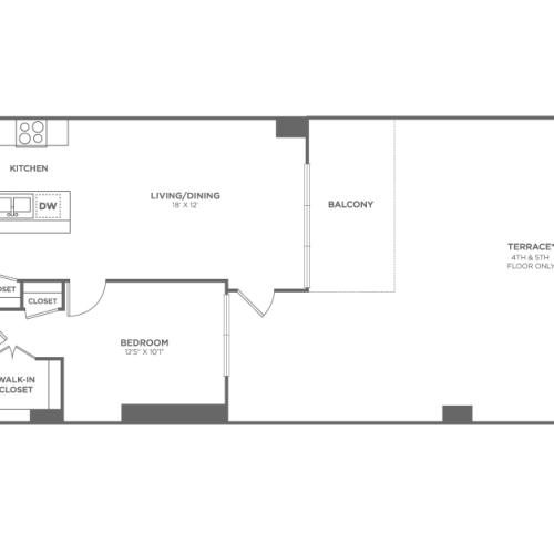 One Bedroom One Bath (720 SF)