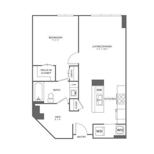 One Bedroom One Bath (799 SF)