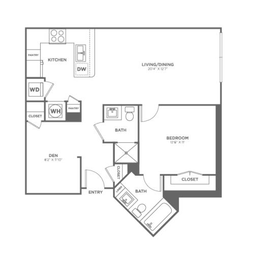 One Bedroom One Bath With Den (913 SF)