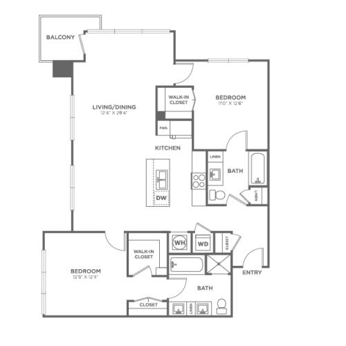 Two Bedroom Two Bath (1,228 SF)