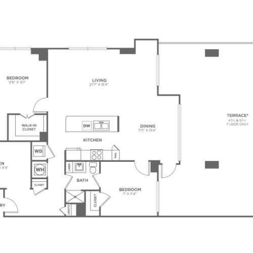Two Bedroom Two Bath (1,453 SF)