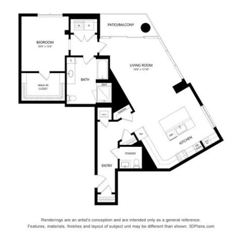 A8 1 bed 1.5 bath - 1178Square Feet