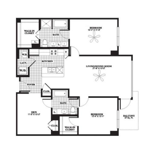 Two Bedroom Two Bath (1,294 SF)