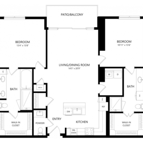 B3 2 bed 2.5 bath - 1395 Square Feet