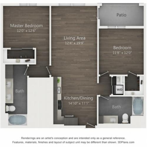 C1-2 | 2 bed 2 bath | 1097 sq ft