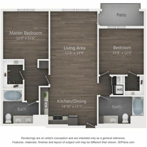 C1-3 | 2 bed 2 bath | 1119 sq ft