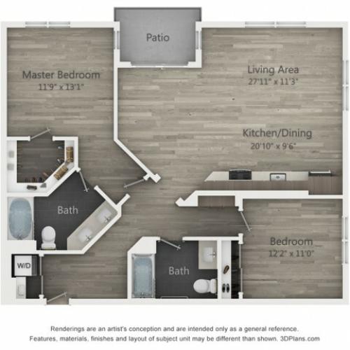 C2 | 2 bed 2 bath | 1143 sq ft