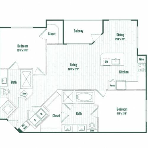 B2HC | 2 bed 2 bath | 1129 sq ft