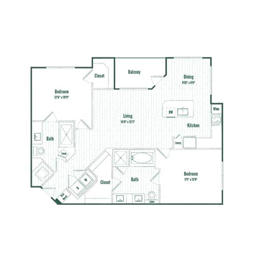 B2 | 2 bed 2 bath | 1129 sq ft