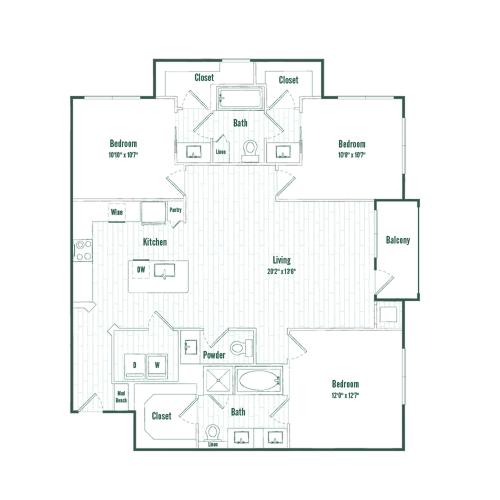 C1 | 3 bed 2 bath | 1394 sq ft